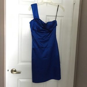 One Shoulder Mini Length Blue Dress